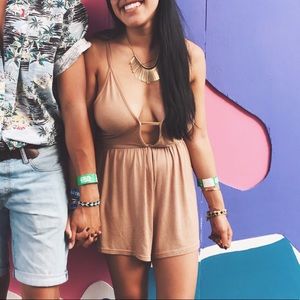 Boohoo Tan Plunge Romper